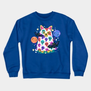 Ghost Cat With Bats and Skull Crewneck Sweatshirt